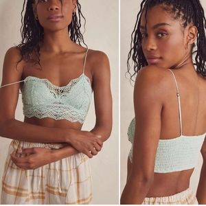 Free People Mariana bralette clear sky blue lace crochet smocked back small New